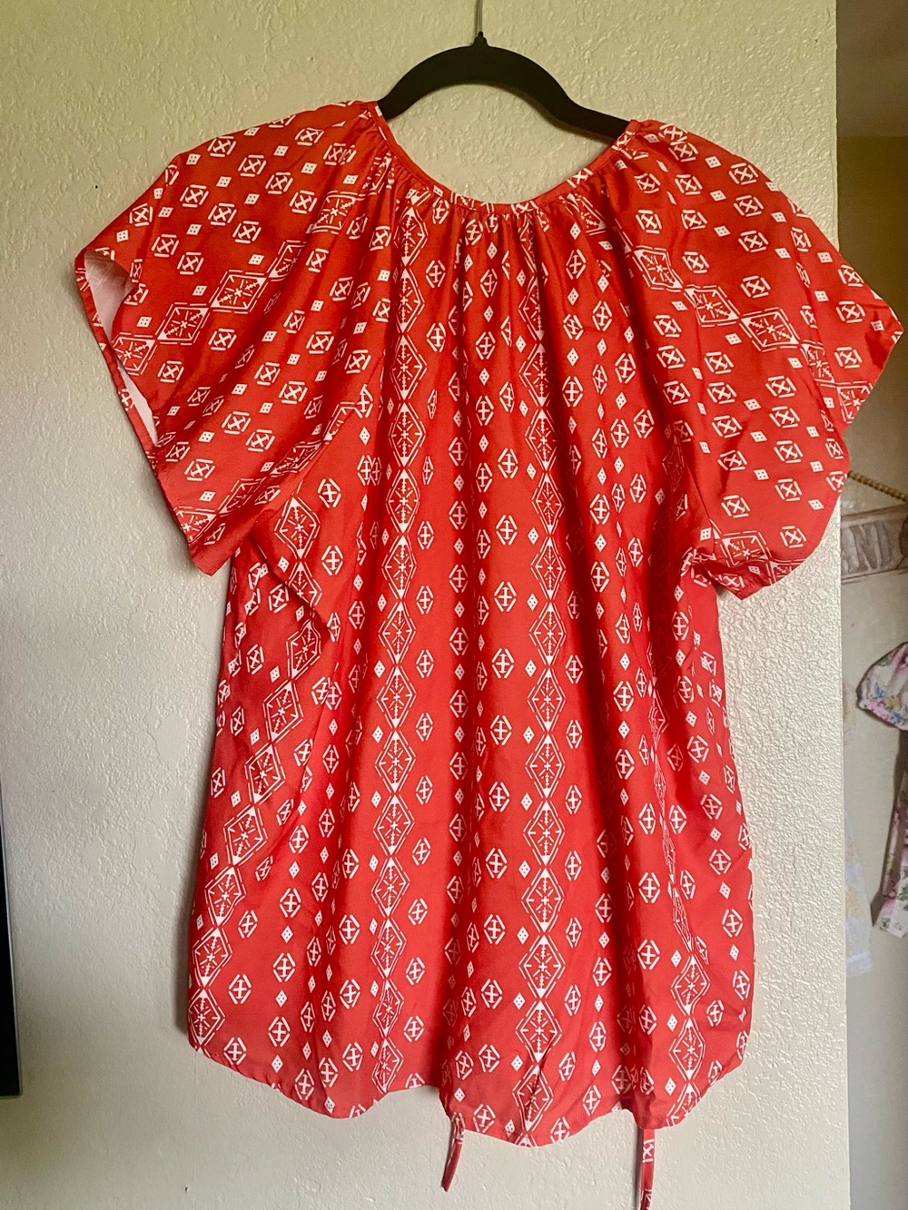 Red Boho Print Blouse XL Sleeves Flowy Top Casual Summer